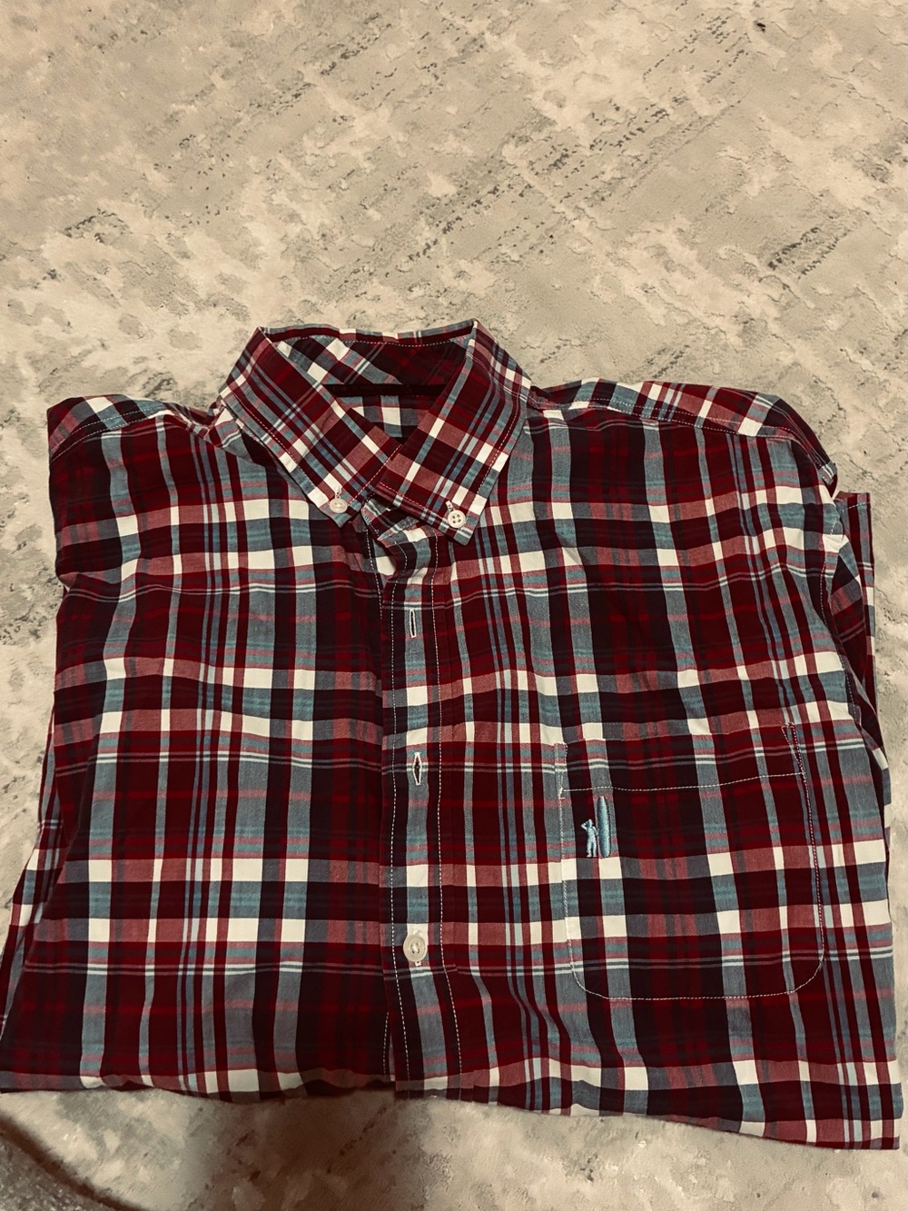 johnnie-O Maroon and White Plaid Button-Down Shirt large
